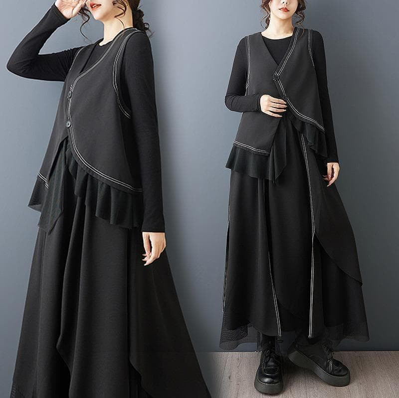 新品　春夏 レトロ　セットアップ　ベスト　ロングスカート 2点セット m6