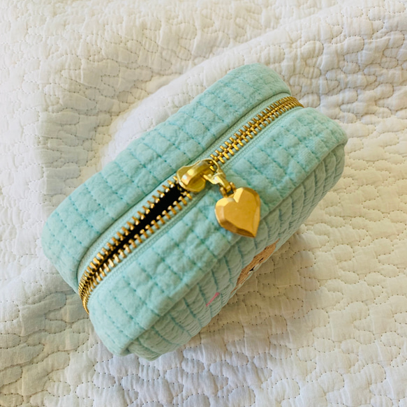 くまのエル+mini heart  選べる　minipouch Sサイズ　H10.5W12 D4.5 オリジナル刺繍 4枚目の画像