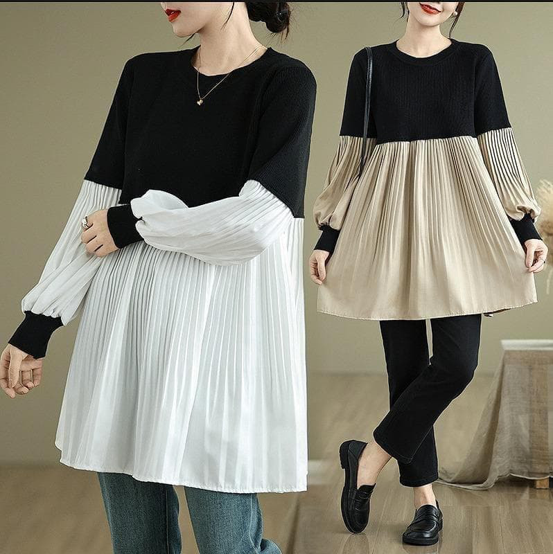 新品　秋冬春 トップス プリーツ チュニック 長袖　カットソー　ゆったりl4