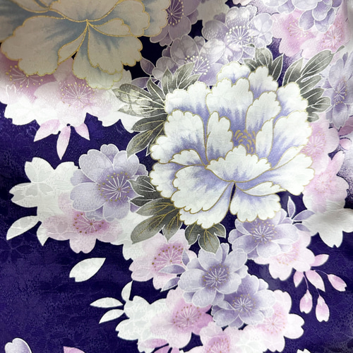 振袖 着物リメイク ドレス 和柄 ワンピース ぽわん袖 変わり襟 黒×金彩