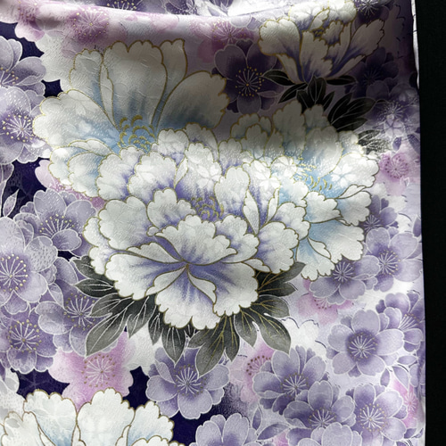 振袖 着物リメイク ドレス 和柄 ワンピース ぽわん袖 変わり襟 黒×金彩