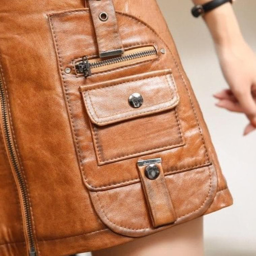 新品レディース高級 本革↑超ソフトなラムレザーミニ丈スカート