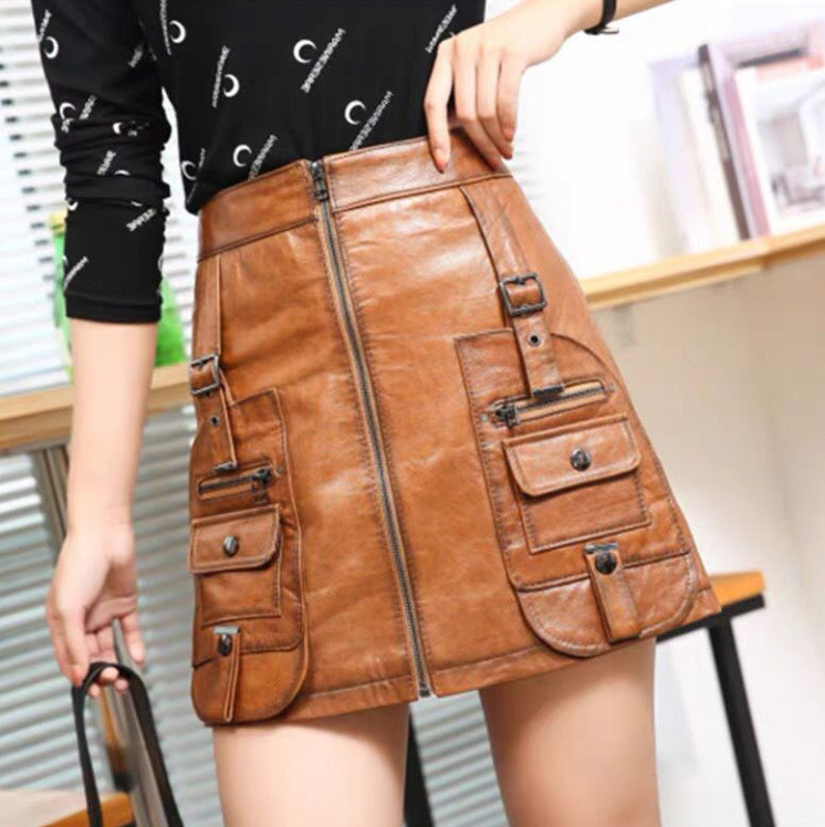 新品レディース高級 本革↑超ソフトなラムレザーミニ丈スカートラムレザースカート