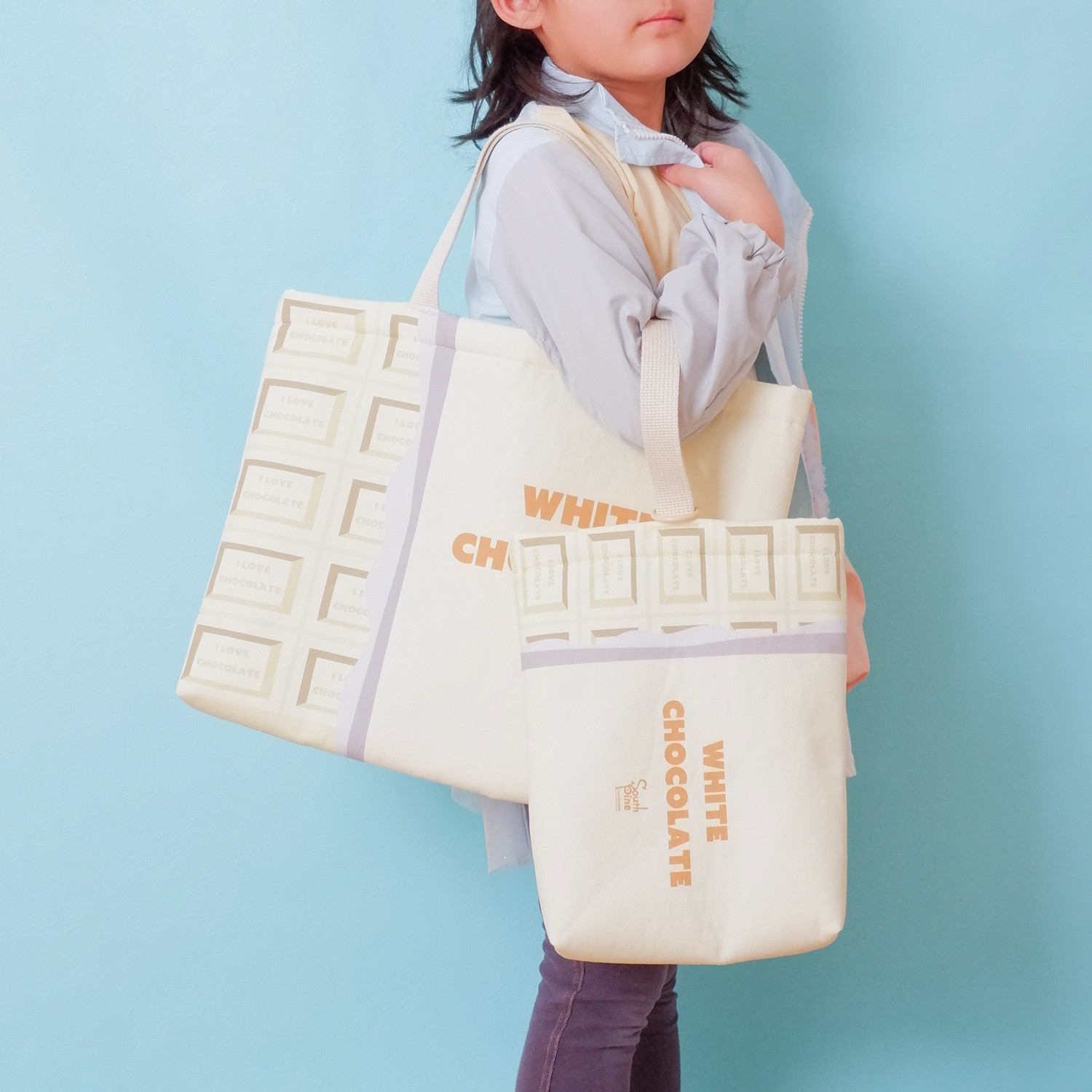 【入園・入学2点セット】ホワイトチョコなレッスンバッグ＆シューズバッグ（名入れ・サイズオーダー可）