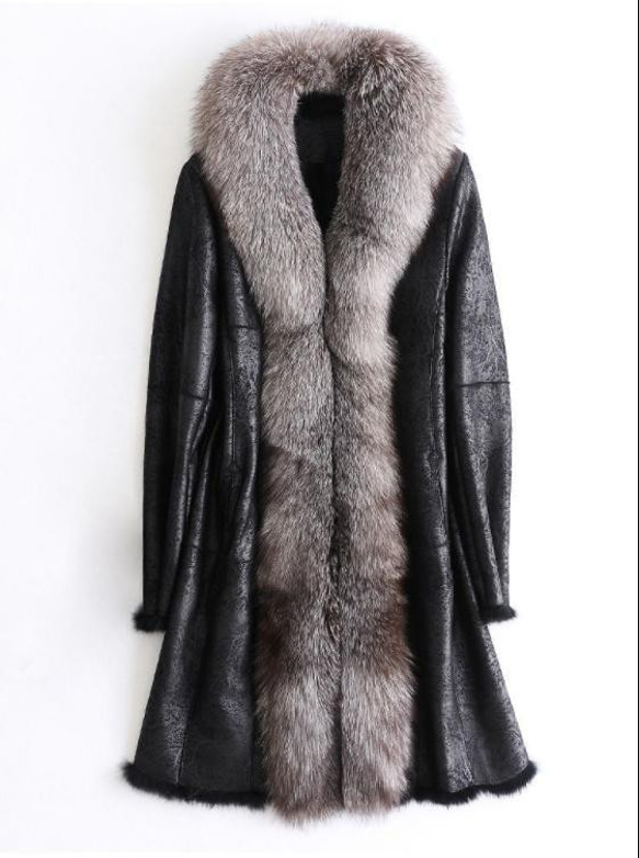 【大きいサイズ】着脱可 フォックスファー 襟付 最高級 ラムレザー ミドルコート 大きいサイズ】着脱可 フォックスファー 襟付 最高級 ラムレザー