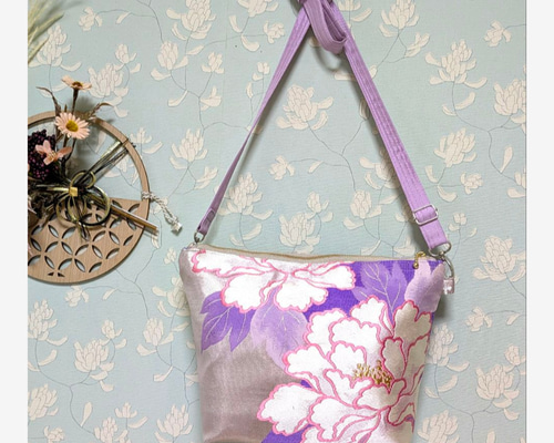 見えない部分に難あり】帯リメイク✿ショルダーバッグ紫の牡丹