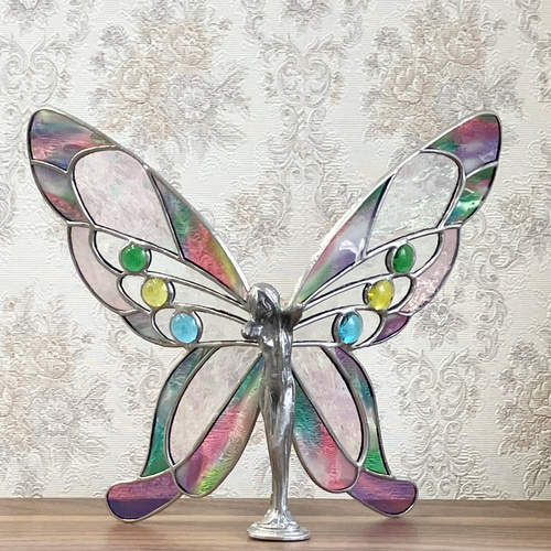 ステンドグラスのバタフライレディのフィギュア 蝶の置物 フリモントの