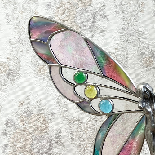 ステンドグラスのバタフライレディのフィギュア 蝶の置物 フリモントの