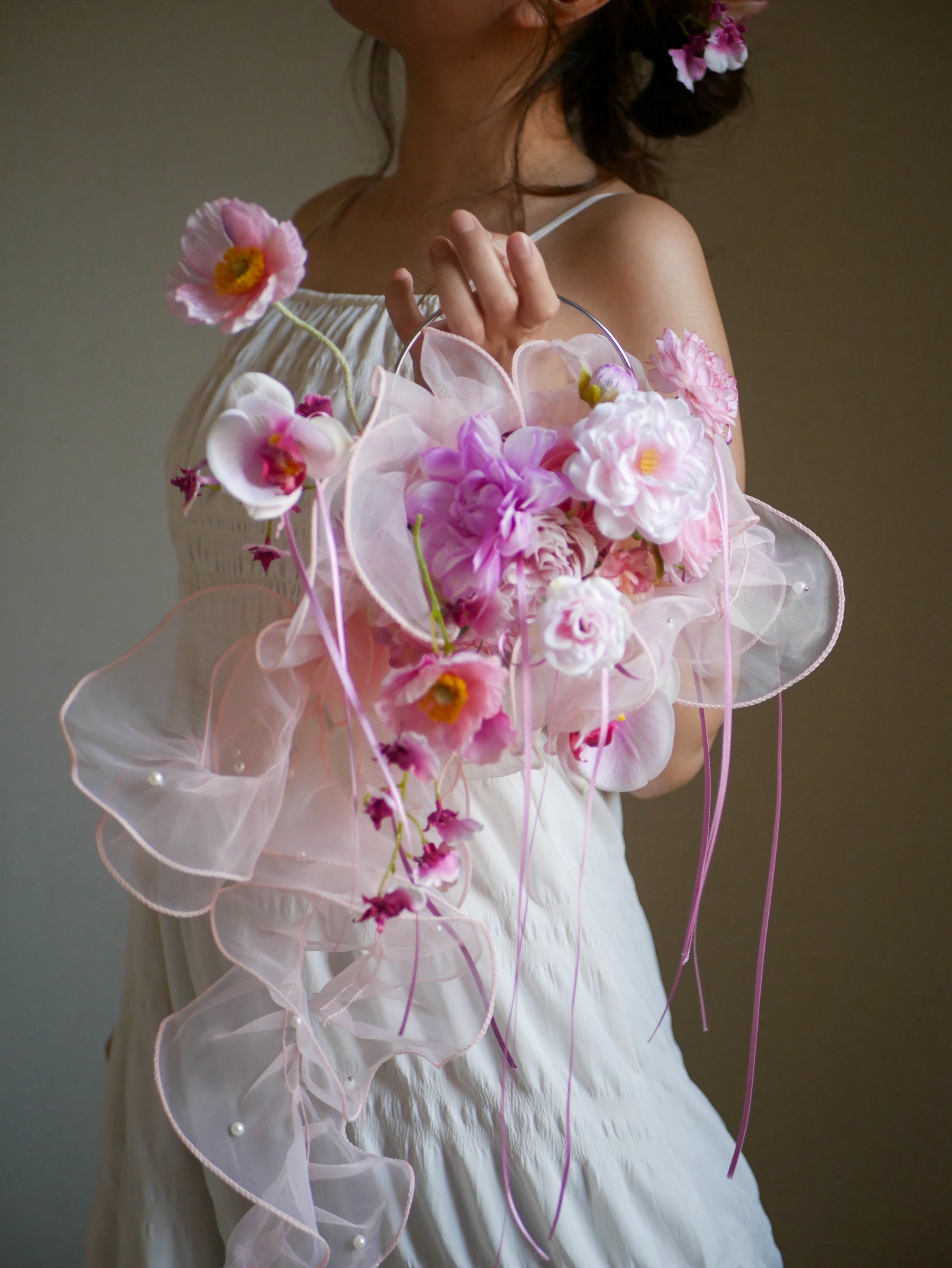 【ウェディングブーケ】Étoile Rose 星のように輝くピンク ふんわりリングブーケ