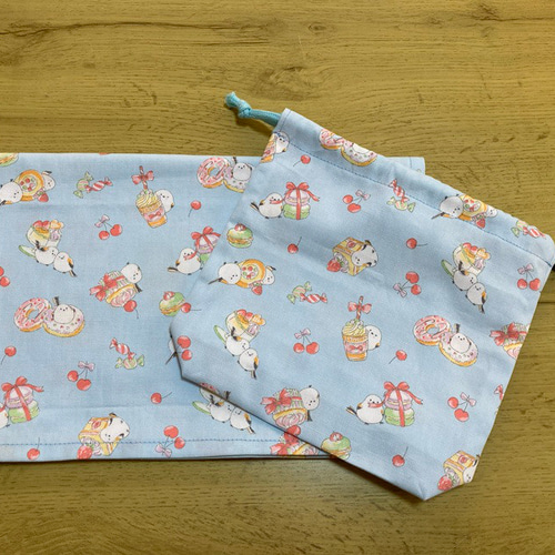 小学校・給食セット 40×60 ランチョンマット＆給食袋 ☆018・水色