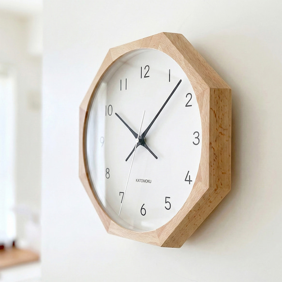 KATOMOKU muku clock 13 八角形 ナチュラル km-104NA8 掛け時計 木製 静か 7枚目の画像
