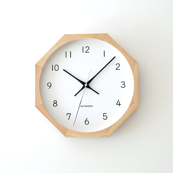 KATOMOKU muku clock 13 八角形 ナチュラル km-104NA8 掛け時計 木製 静か 6枚目の画像