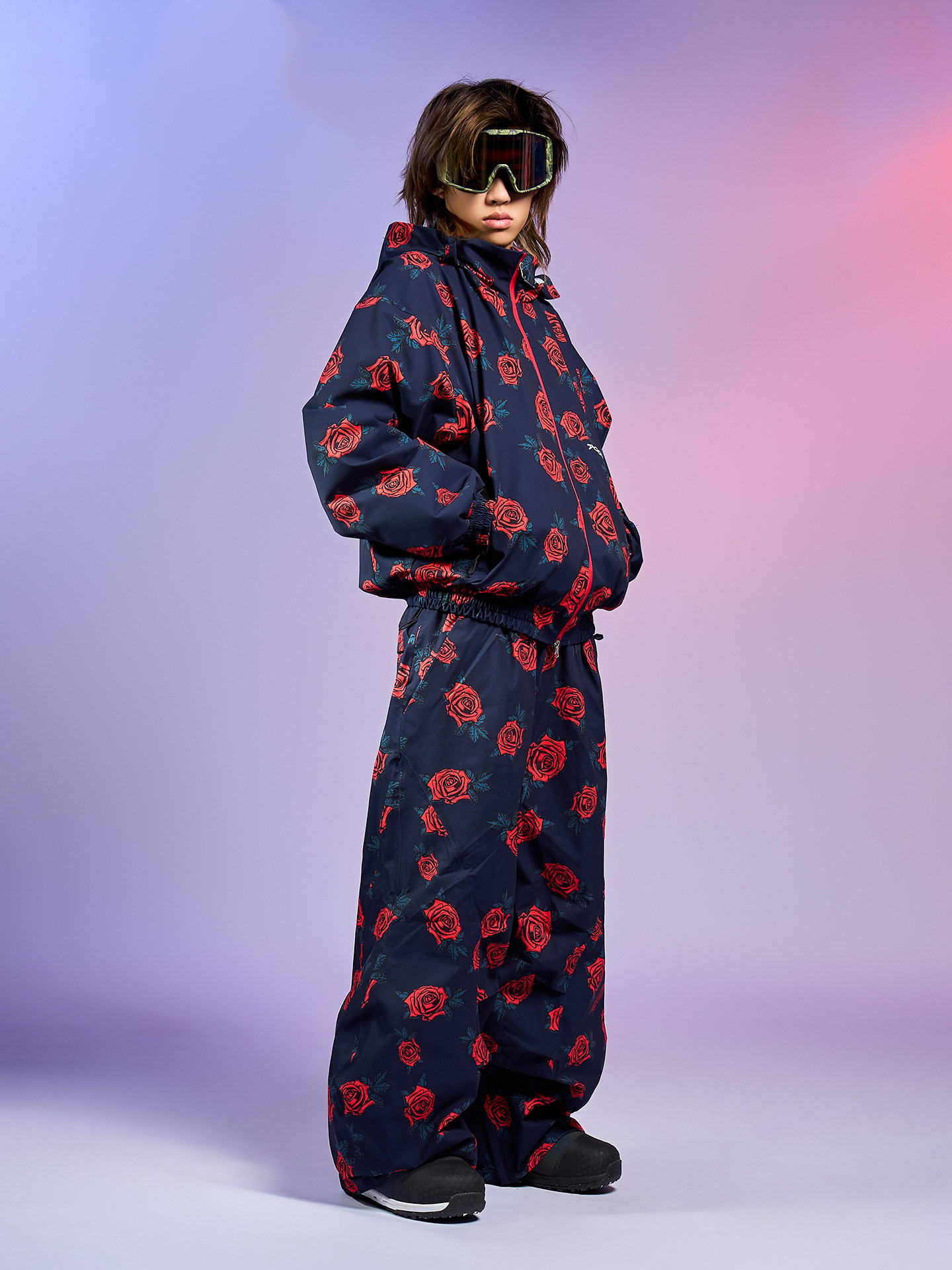 2026 スノボウェア 上下セット 薔薇 バラ 黒 3L レディース メンズ ジャケット パンツ 2点セットSK157