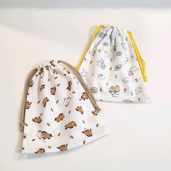 入園入学準備に◎ 動物柄巾着袋（25×20cm）｜給食袋・小物入れ・ギフト・サイズオーダー可 1枚目の画像