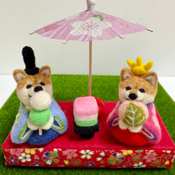ひな祭り♡菱餅に乗った柴犬ちゃんのお雛様(羊毛フェルト) ひな祭り菱餅に乗った柴犬ちゃんのお雛様羊毛フェルト 羊毛フェルト
