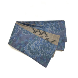 *mary*1815ですNo.1421正絹紬　半幅帯☆兵児帯 美品 正絹 兵児帯 大島紬 藍x泥染め 両面違い 長尺560 幅15 中古品