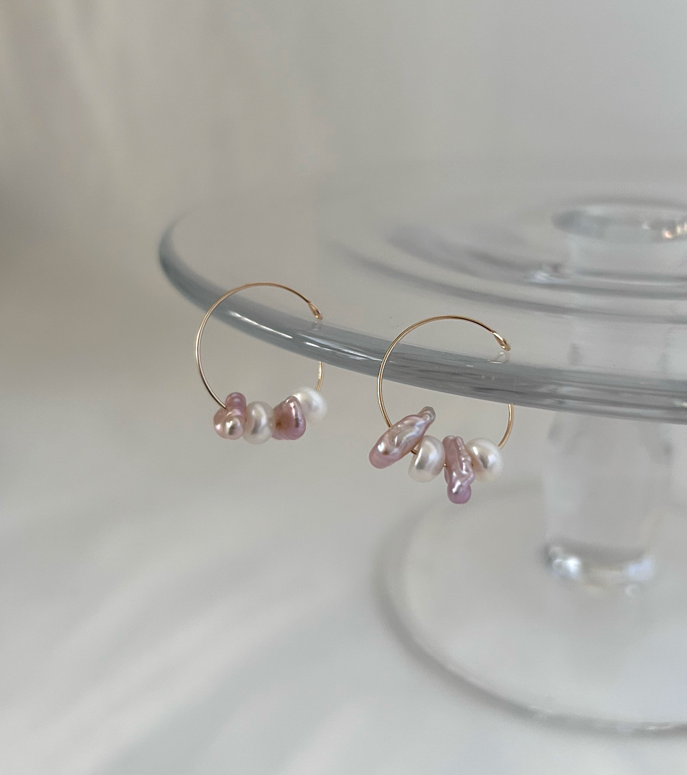 琵琶湖真珠ダブルパールピアス パール　ゴールド　琵琶湖真珠　琵琶湖パール　国産　国産淡水真珠