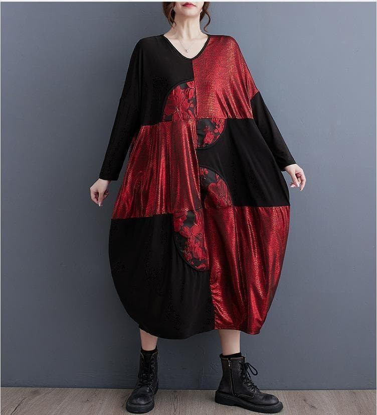 大きいサイズ レディース ロング　ワンピース　ゆったり　赤春 秋冬 新品 長袖ｐ