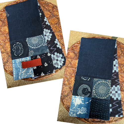 絣色々パッチワークと大島の前開きリバーシブルコート（絣のストール