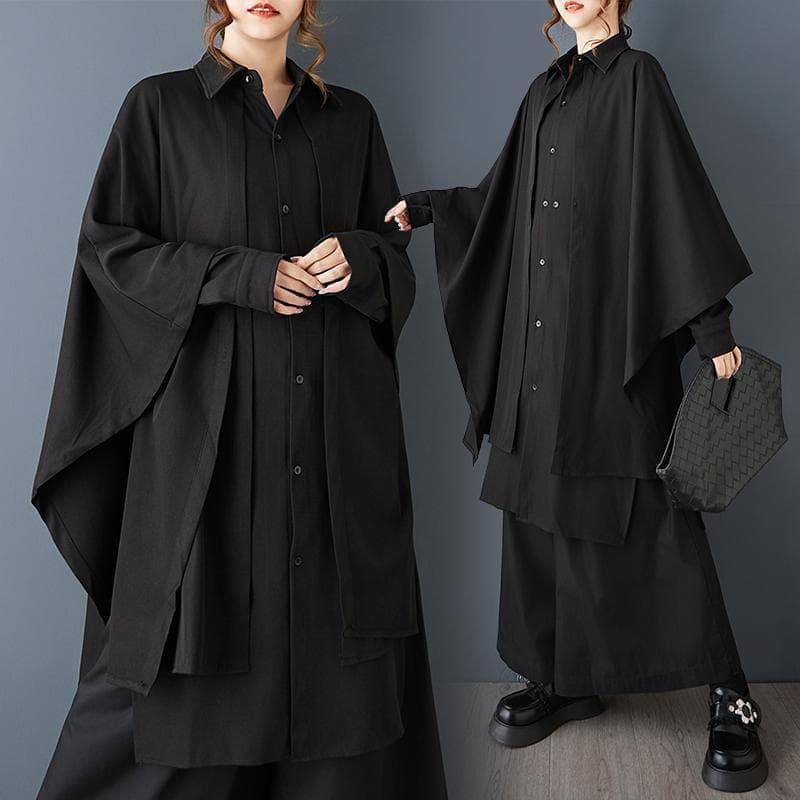 新品 大きいサイズ ゆったり ドルマン シャツ ブラウス 黒 春 秋冬　変形裾u