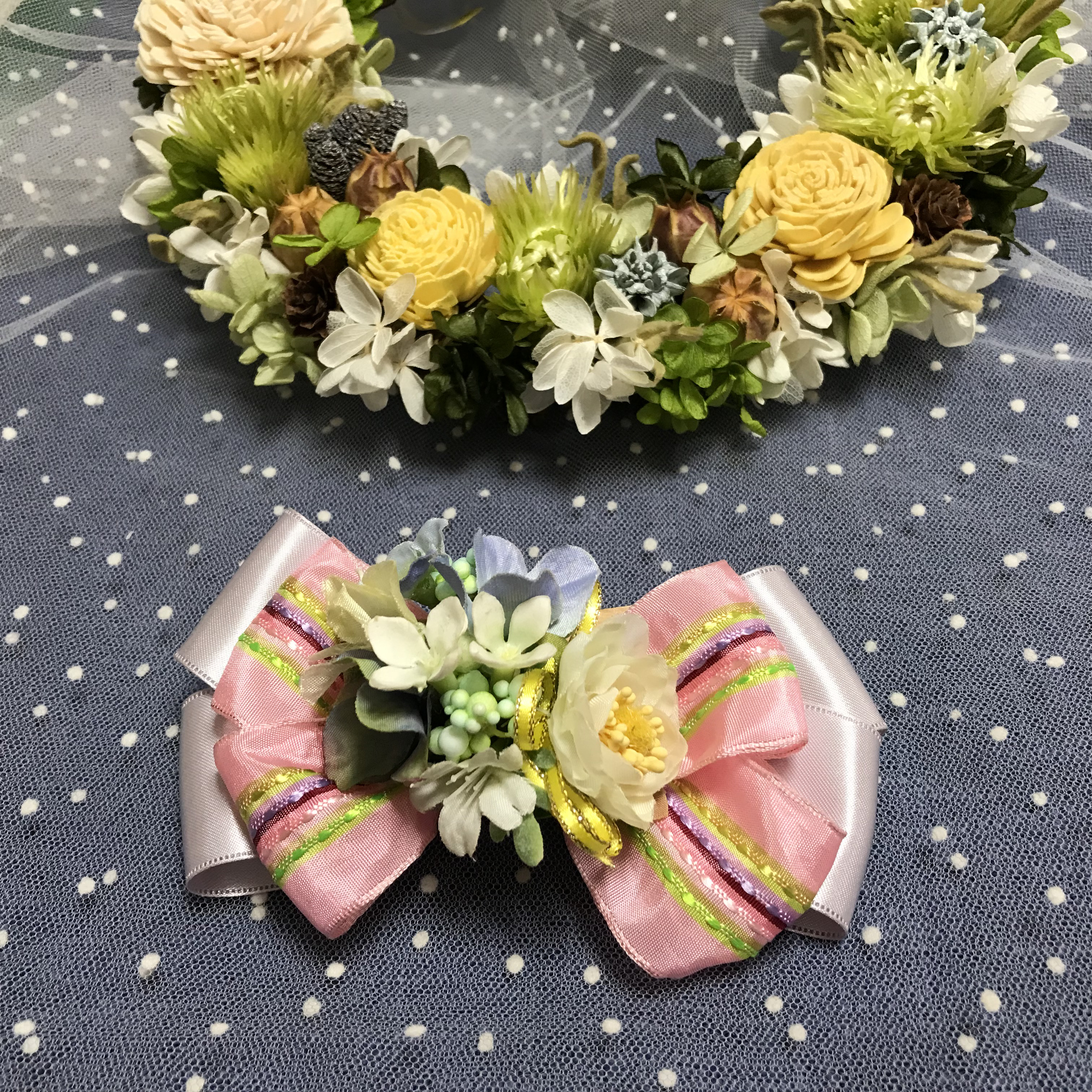 【送料込み】《卒業＊和装＊袴＊洋装＊髪飾り》サテンリボンに小花の可愛いヘアアクセサリー（受注制作）