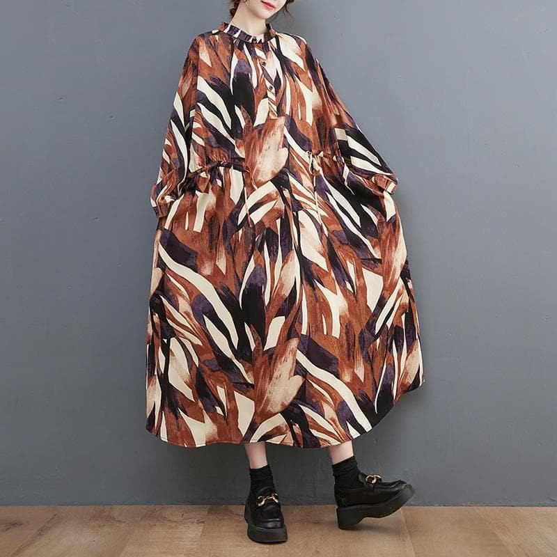 大きいサイズ 新品 秋冬　韓国風 シフォン ロングワンピース Aラインｊ