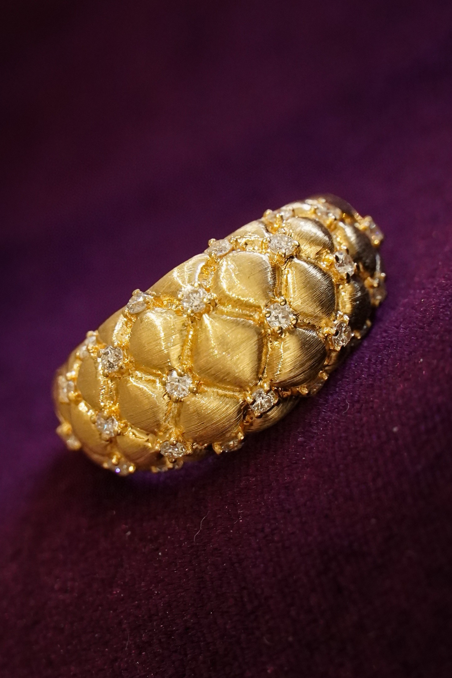 「ins風」K18   天然ダイヤモンド　幸運　リング　細工　オシャレ ブチェラッテ風