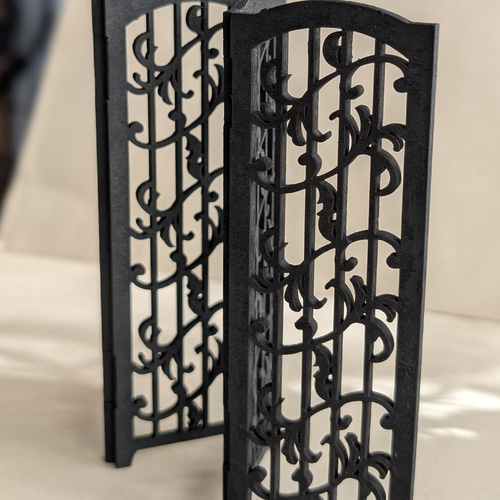 ミニチュア家具】衝立 4連衝立 木製 黒色 パーテーション 洋風 大正