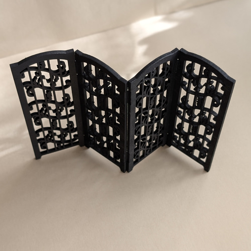 ミニチュア家具】衝立 4連衝立 木製 黒色 パーテーション 洋風 大正