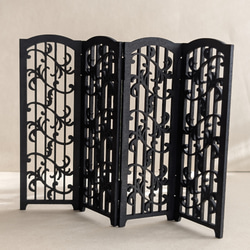 ミニチュア家具】衝立 4連衝立 木製 黒色 パーテーション 洋風 大正