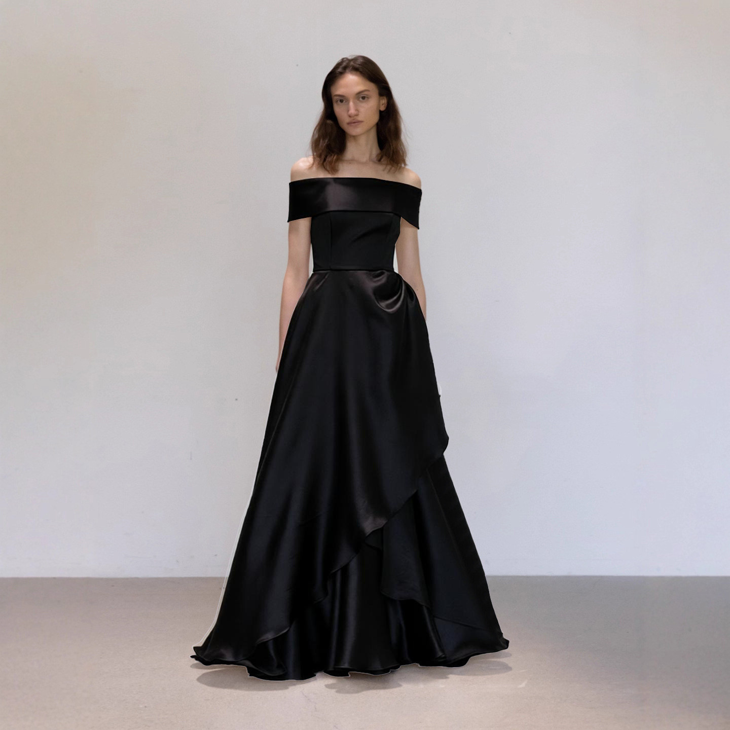 高級感 白 黒 オフショルダー パーティードレス シンプル 韓国風 花嫁 誕生日 成人式 前撮り HL1328