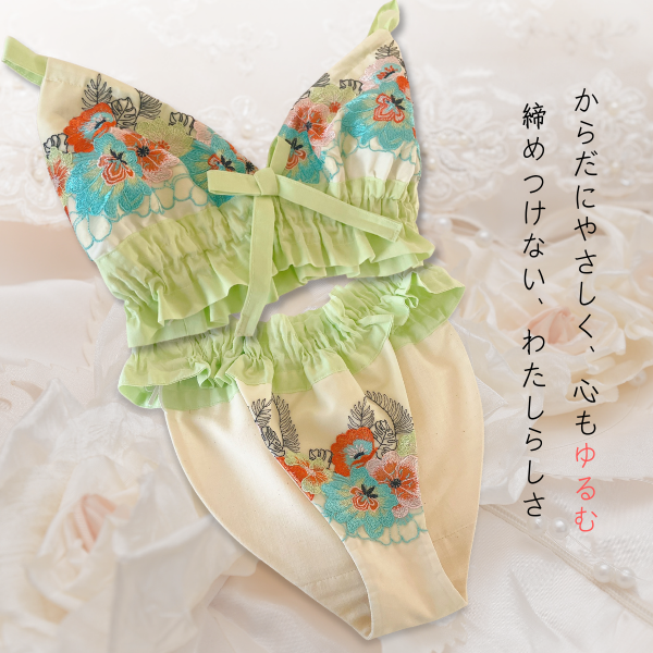 花風*国産綿生地＆高級レース*ルナふんどしパンツ＆ブラセット*ストレスフリー*ハンドメイド*プレゼント