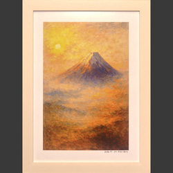 生活しながら毎日見てるアトリエ富士吉田金赤富士山●がんどうあつし油絵画F6号開運 アトリエ富士吉田から金の赤富士○がんどうあつし絵画油絵F6号額縁付