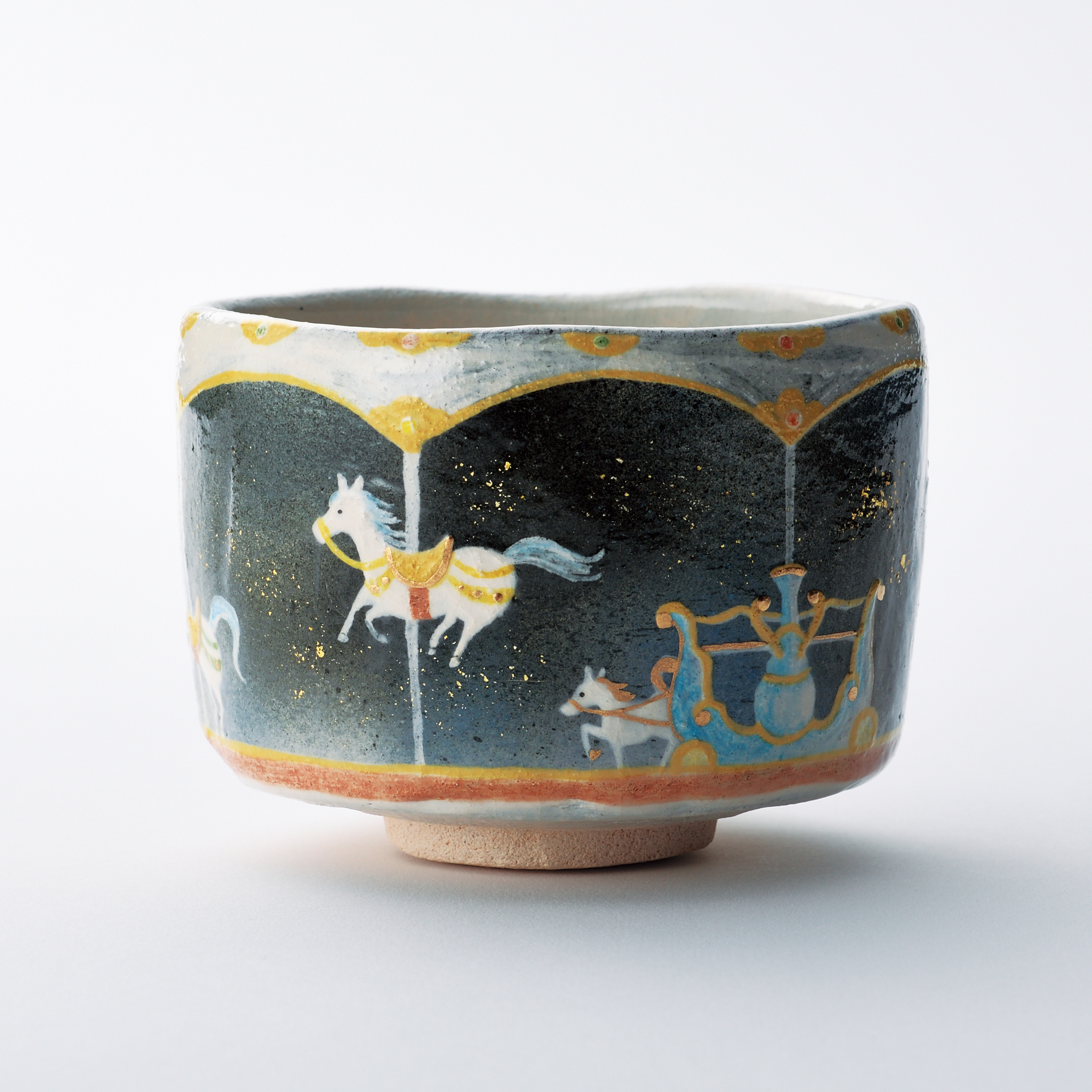 2026年 楽焼〚メリーゴーランド〛抹茶碗　楽入印　茶道具　干支茶碗　新春　正月　贈答品