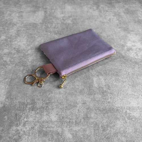 バレリーナうさぎ/インド刺繍×帆布/キーホルダー付きフラットポーチ