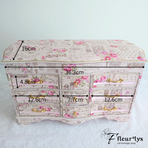 カルトナージュ 薔薇柄家具風ジュエリーボックス／姫系インテリアにも