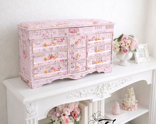 カルトナージュ 薔薇柄家具風ジュエリーボックス／姫系インテリアにも