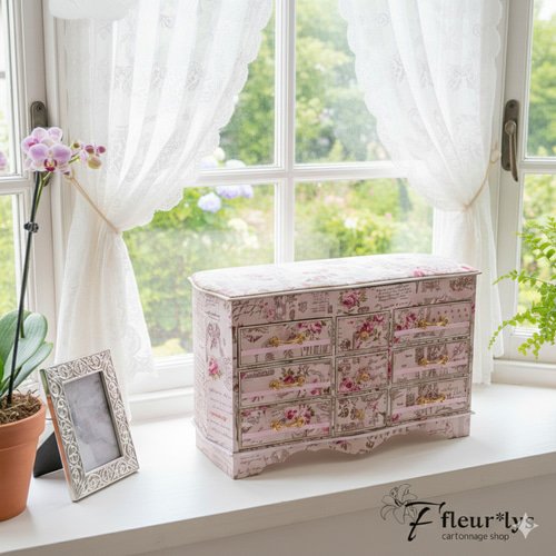 カルトナージュ 薔薇柄家具風ジュエリーボックス／姫系インテリアにも