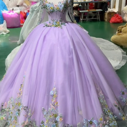 カラフルお花刺繍 カラードレス イリュージョン パープル紫 憧れの