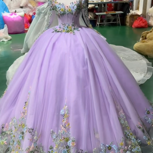 カラフルお花刺繍 カラードレス イリュージョン パープル紫 憧れの