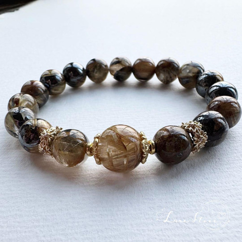 ヘマタイトインタイチンルチル 9mm 天然石 ブレスレット ルチル ヘマタイト ヘマタイトインタイチンルチル 9mm 天然石 ブレスレット ルチル