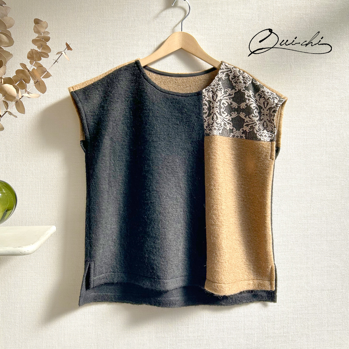 モヘアウールニット☆アシメトリ切替ベスト