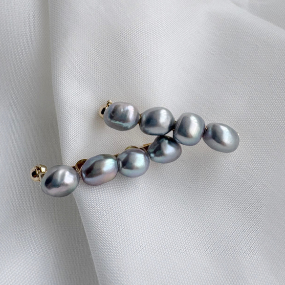 上品なパールブローチ 大粒グレーバロック淡水真珠ブローチ セレモニー