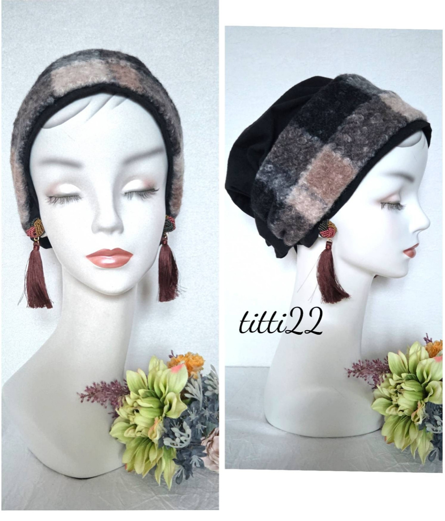 new【もふもふ】帽子にもなるヘアターバン　あったか帽子　冬帽子　医療用ケア帽子