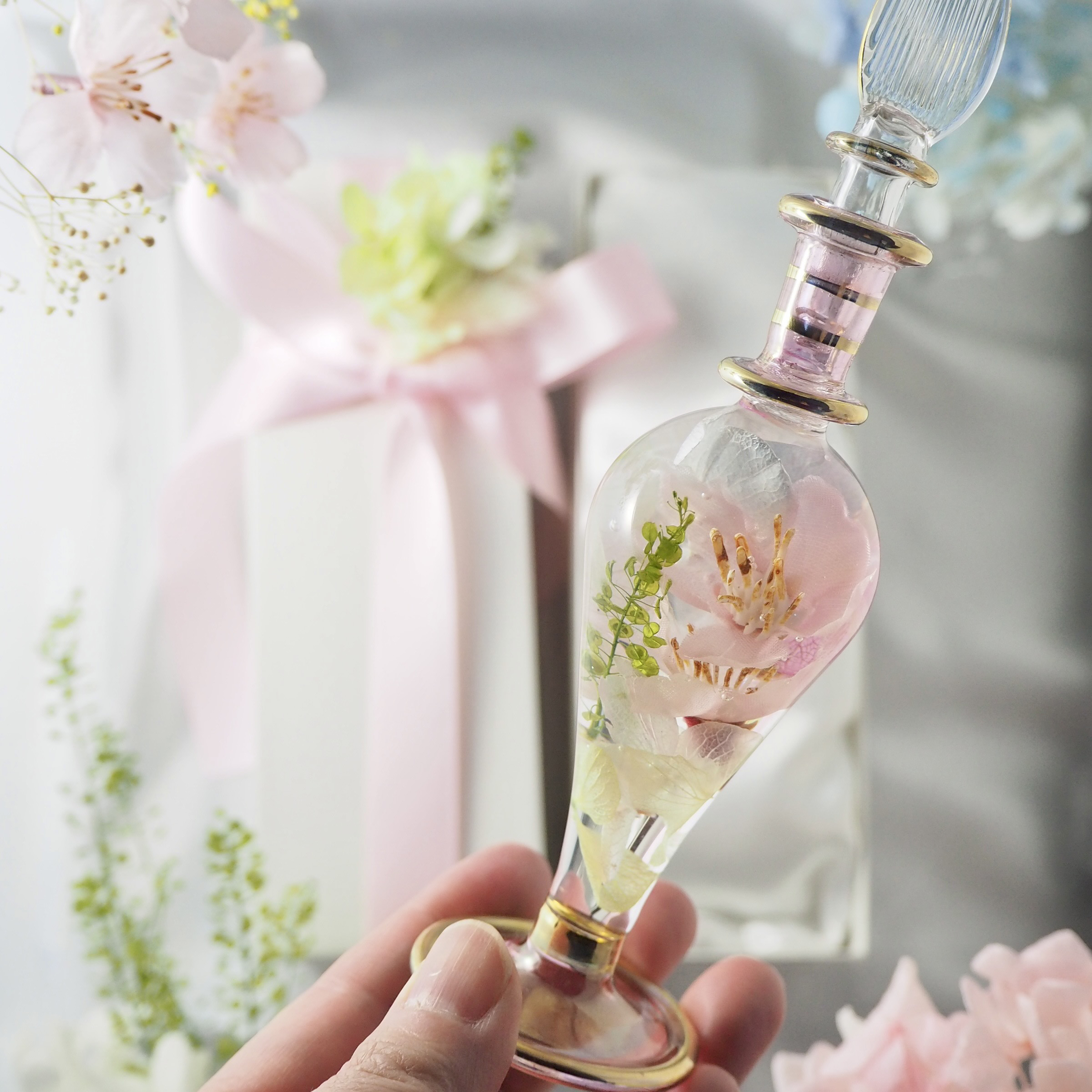 【春の早期割引】桜グラス　 Lサイズ　エジプシャングラス  フラワーアートグラス ハーバリウム 手の中で楽しむお花