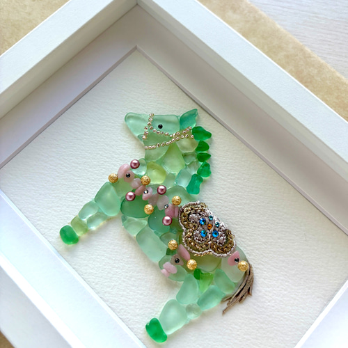 ダーラナホース〜グリーン〜　シーグラスアート／馬／ユニコーン ダーラナホース〜グリーン〜 シーグラスアート／馬／ユニコーン 立体