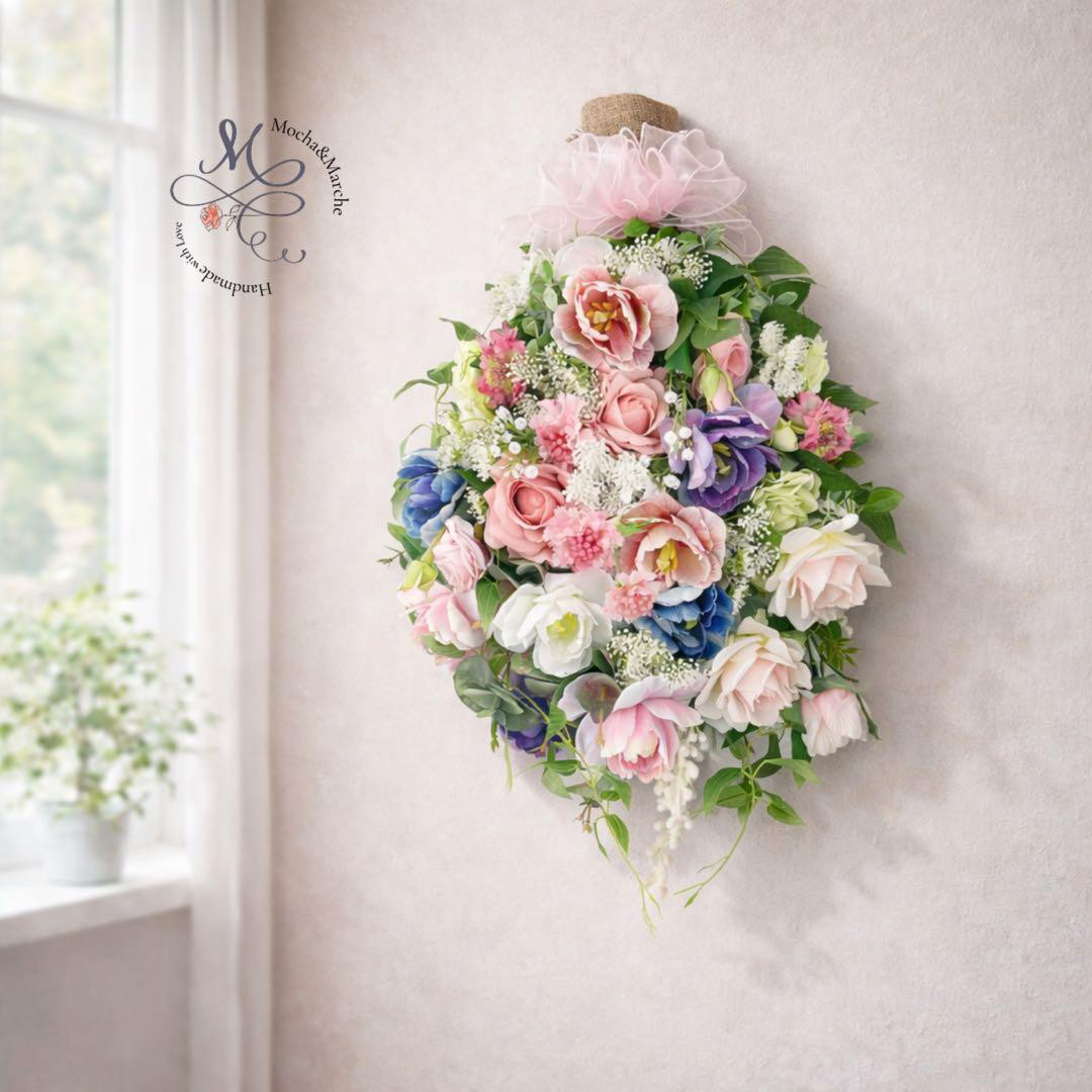 春満開 光触媒 春スワッグ｜チューリップ・ミモザ・ローズの華やかな春リース 9,750円