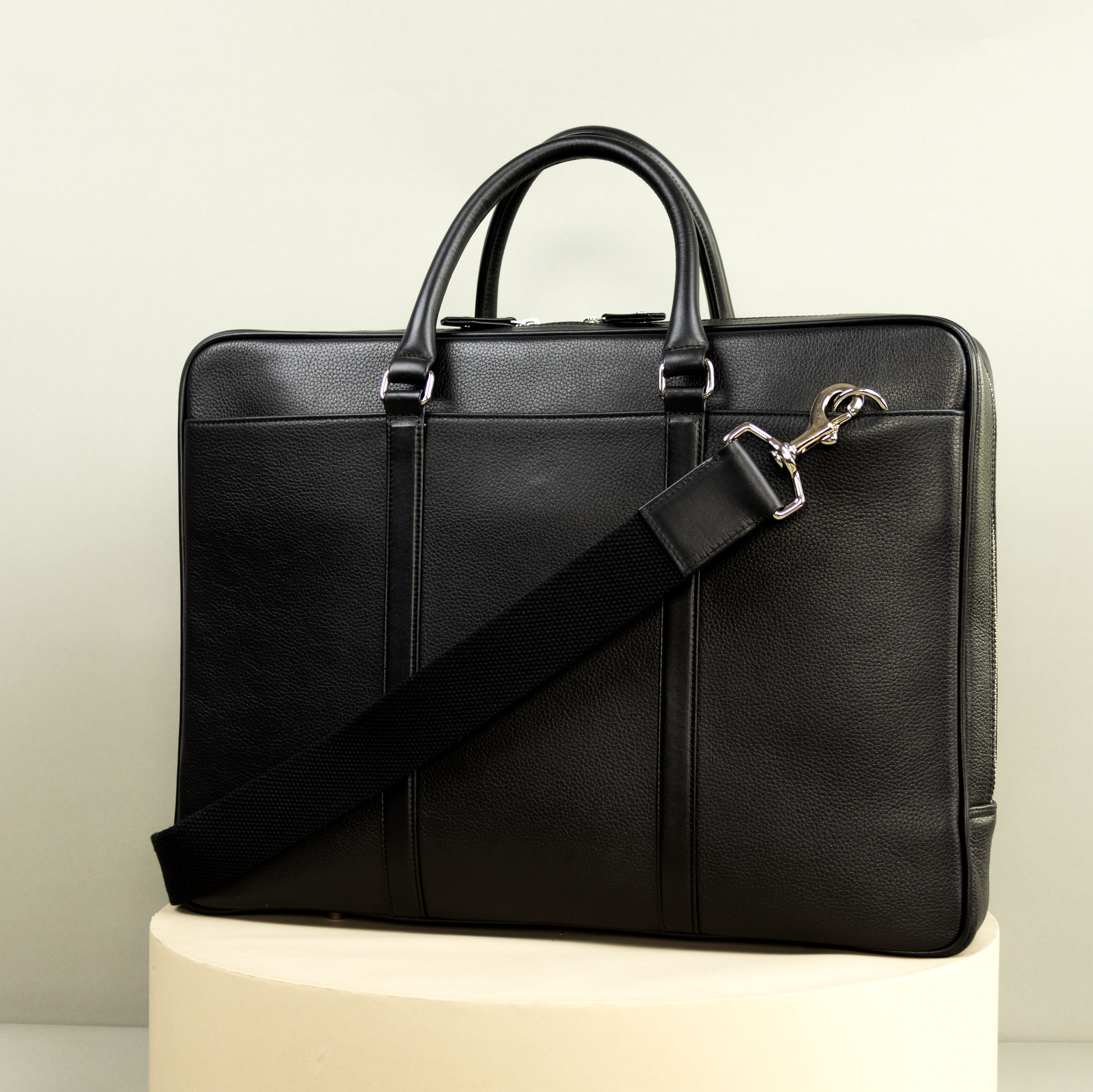 Slim Leather Briefcase for Men - Black
