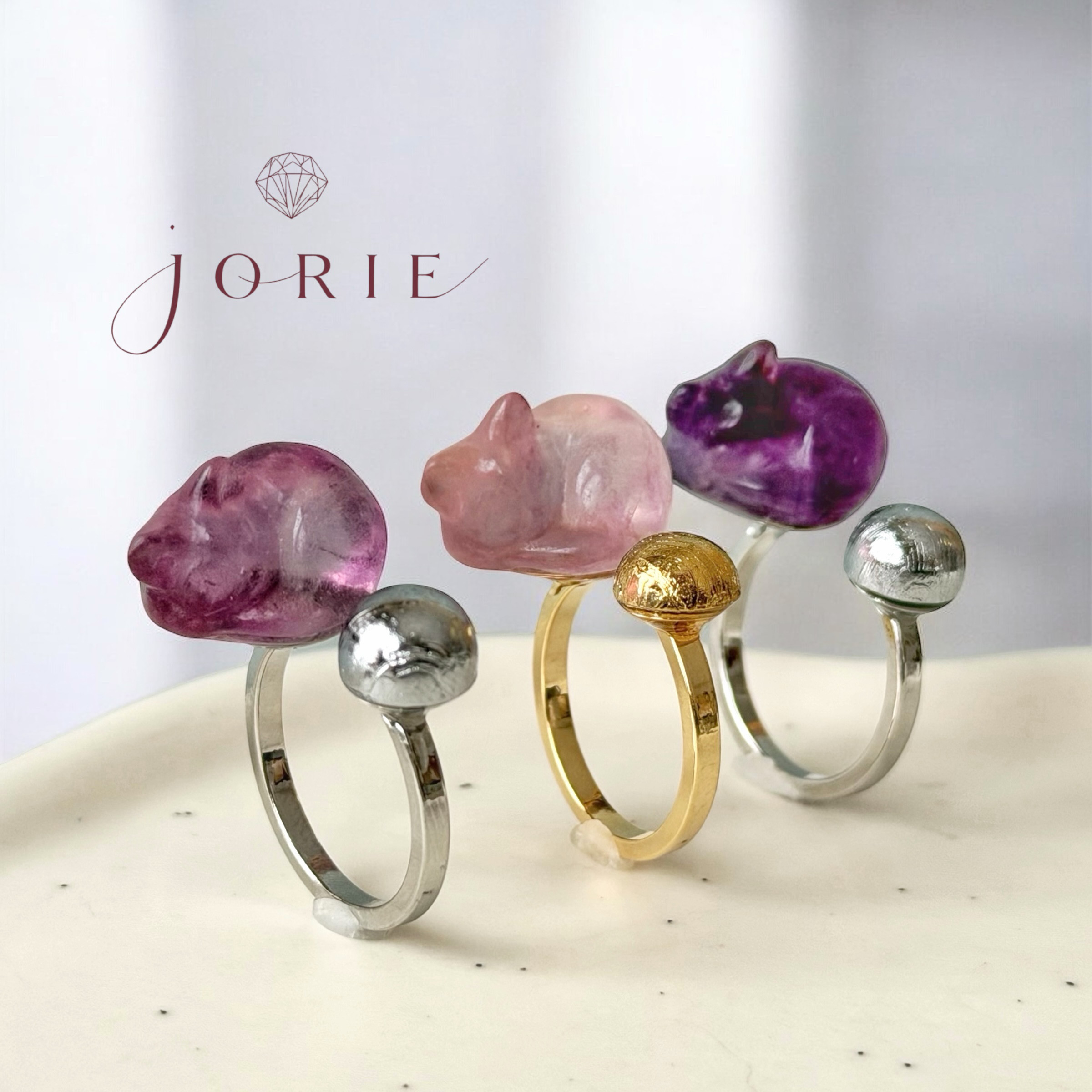 【JORIE】あなたの指で日向ぼっこ。鈴鳴りフォークリング　dessert ring  メテオライト×フローライト