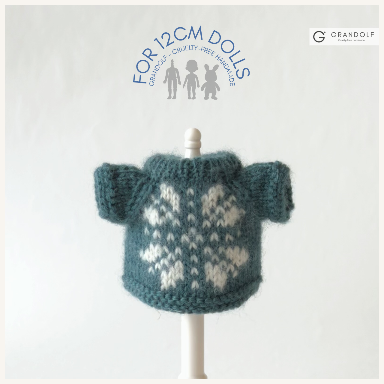 1/12ドール【オーガニックウール100%】ノルディック柄ワンポイントニット（ロング丈）⑫ディープフォレスト
